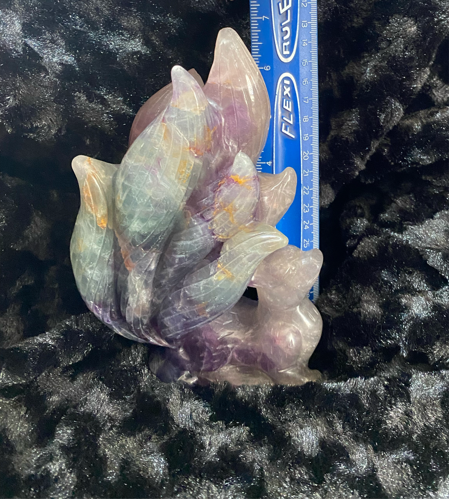 Large purple and green fluorite nine tail fox