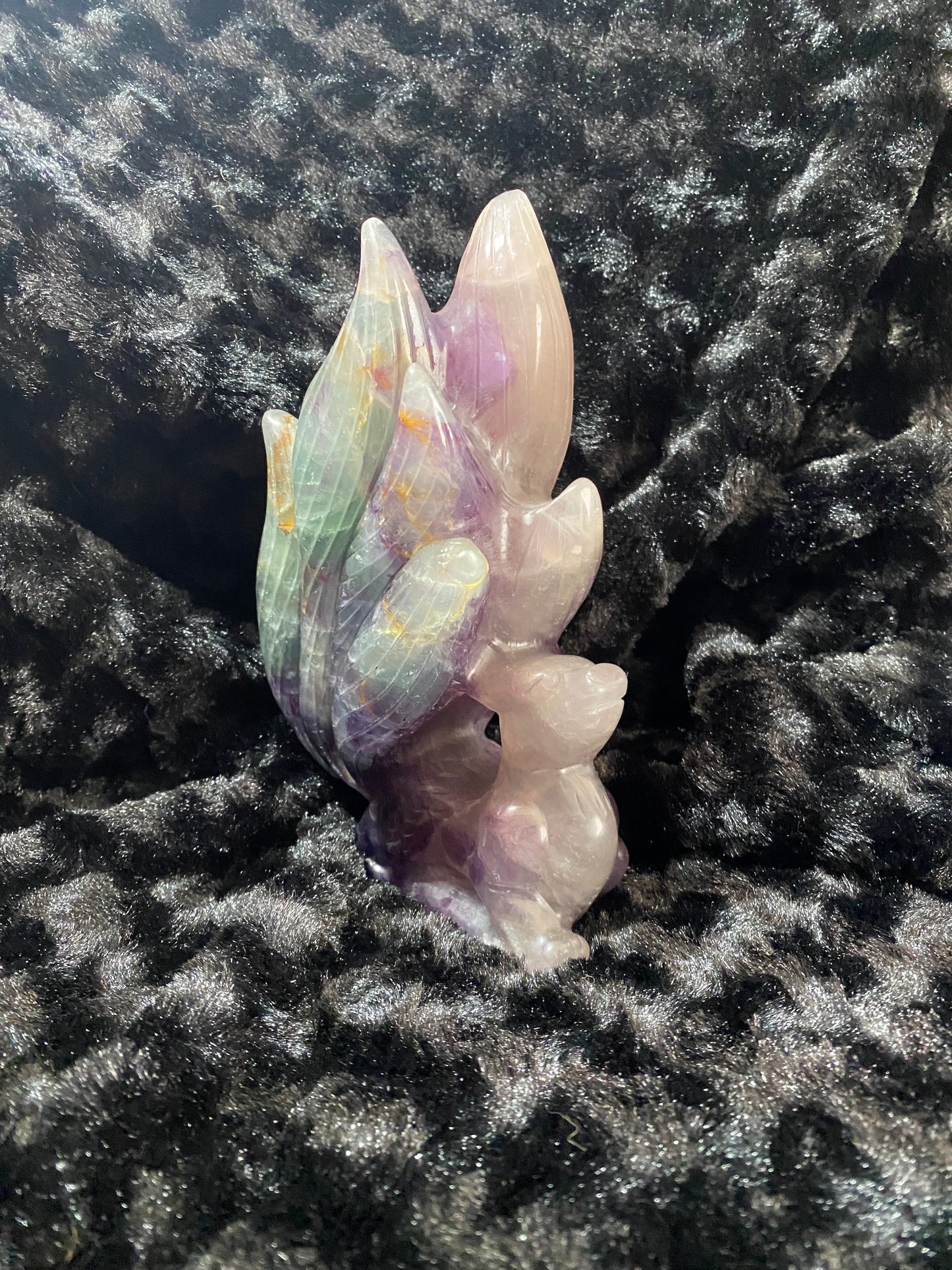 Large purple and green fluorite nine tail fox