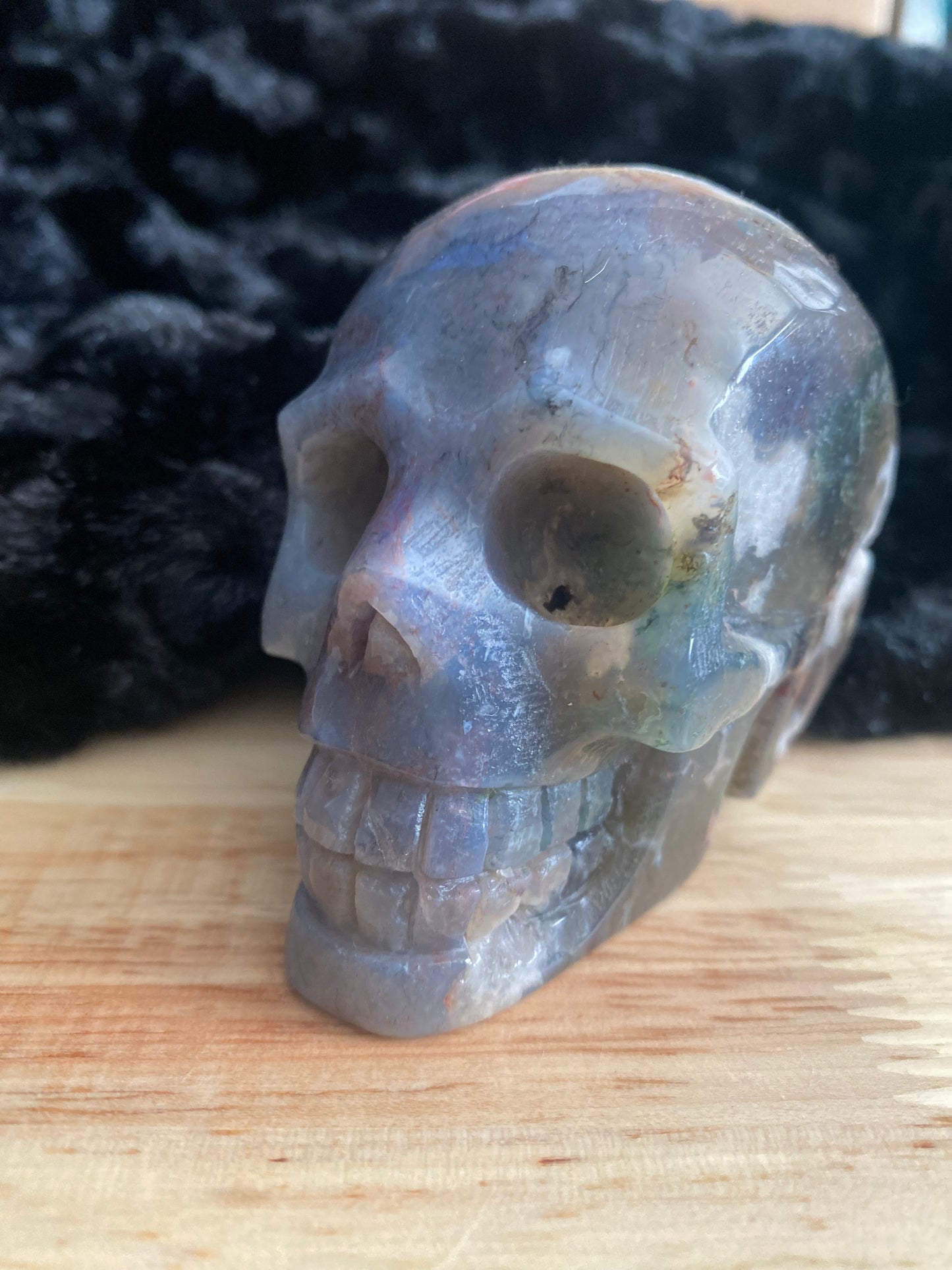 Moss agate skull