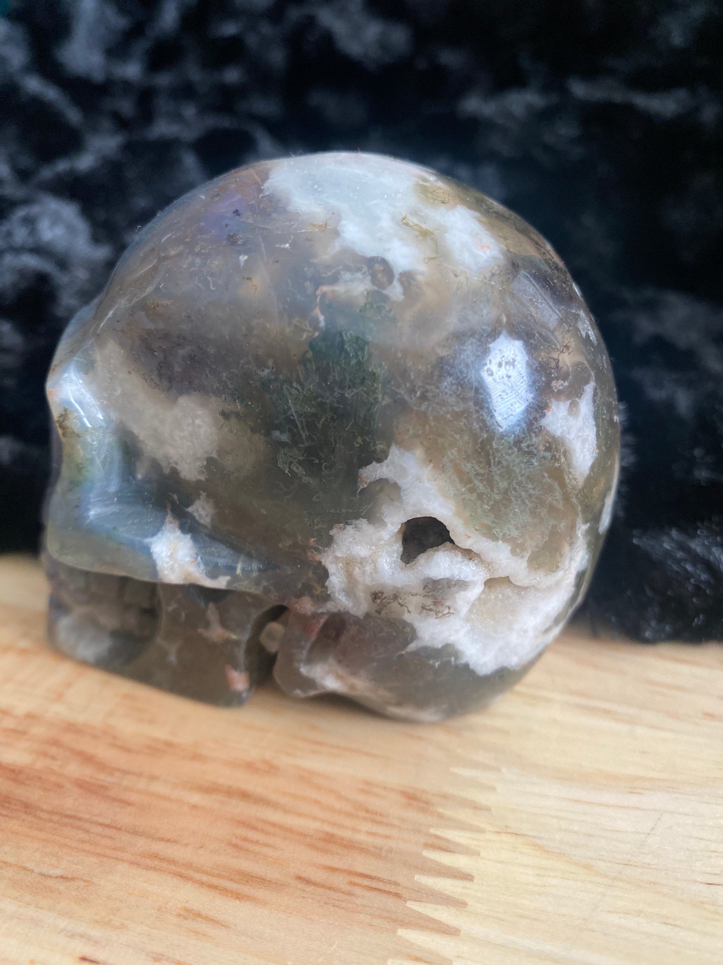 Moss agate skull