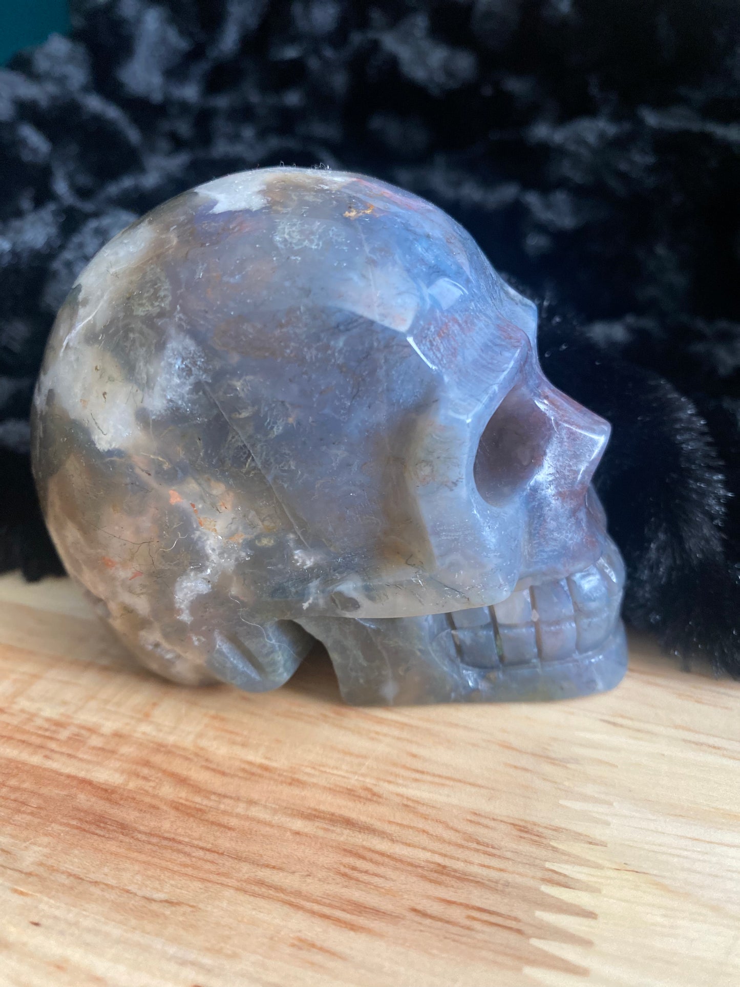 Moss agate skull