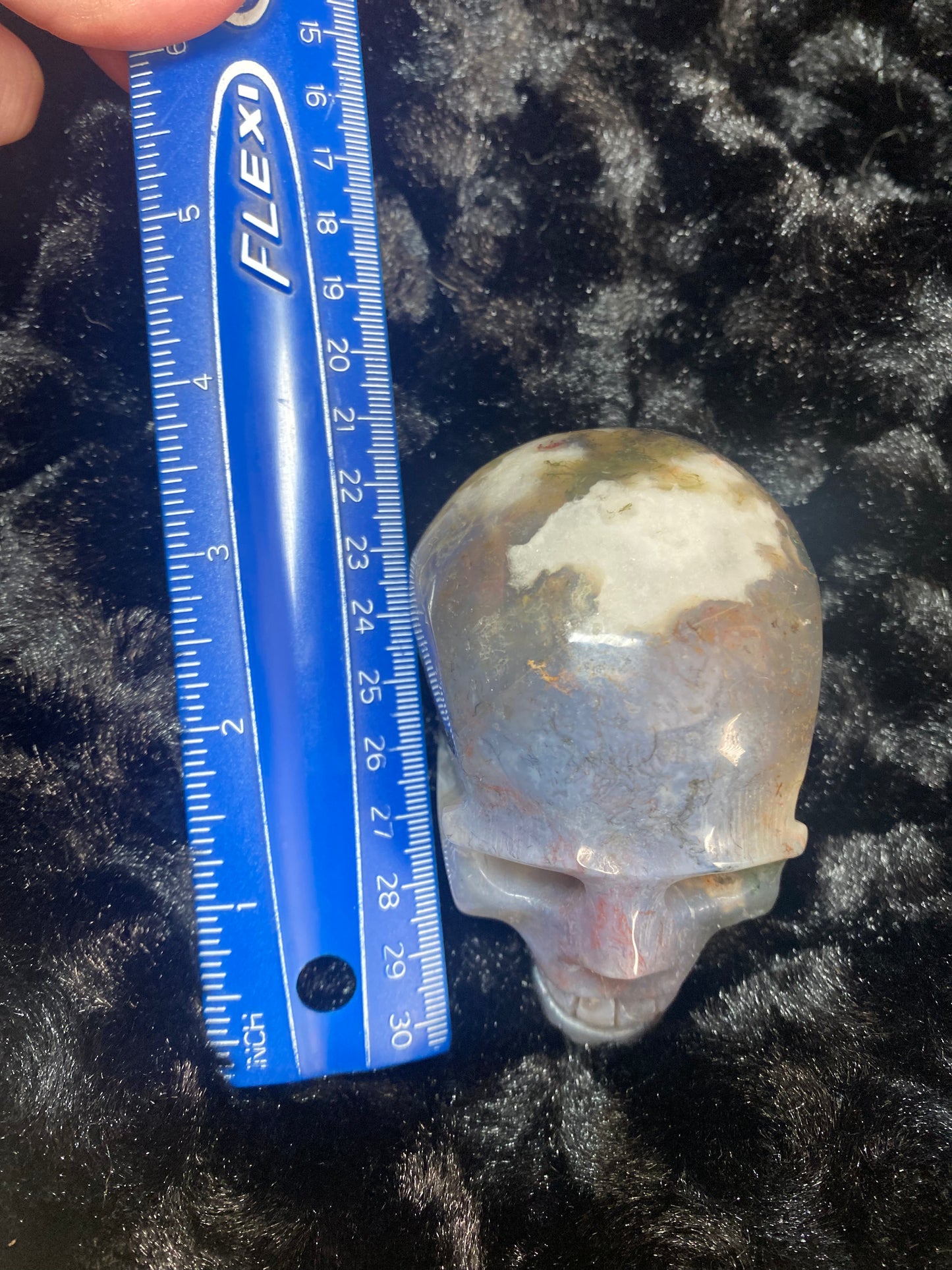 Moss agate skull