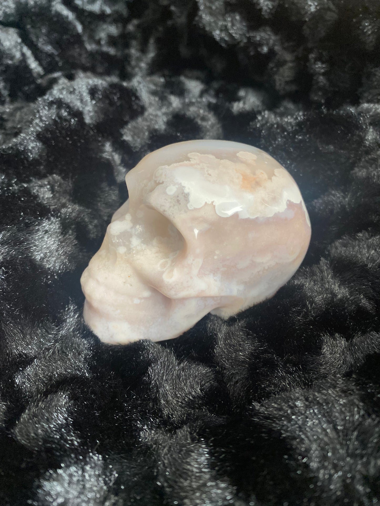 Pink flower agate skull