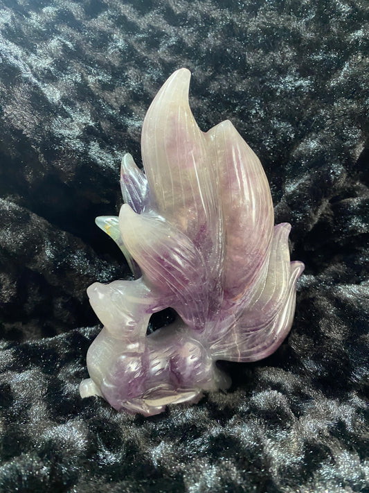 Large purple and green fluorite nine tail fox